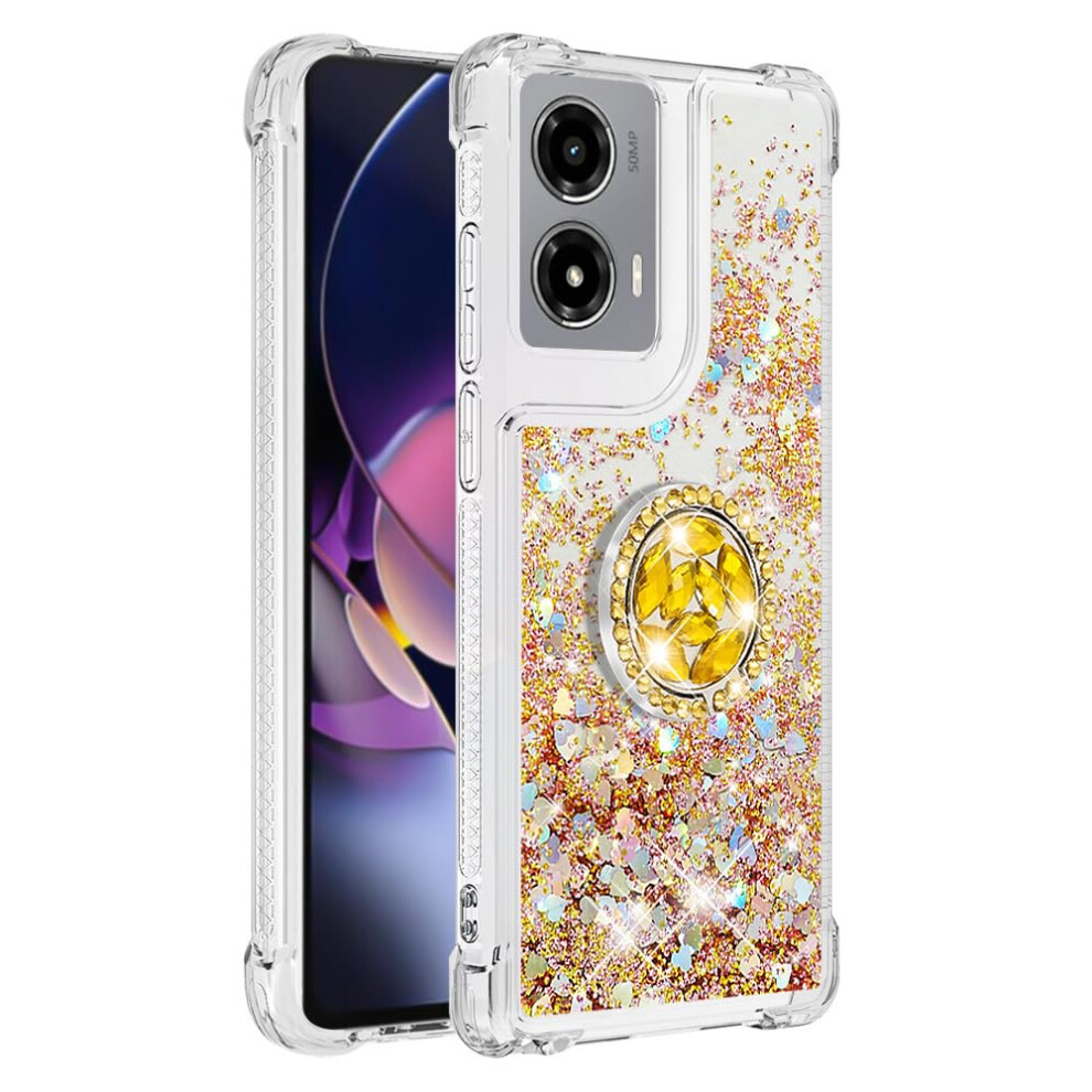 Shockproof Glitter Quicksand Case For Motorola Moto G Stylus 5G 2025, Diamond Ring Kickstand Tpu Cover 9310869696292