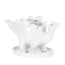 Cute White Dinosaur Ceramic Succulent Planter with Tray, Durable Mini Flower Pot for Home Decor