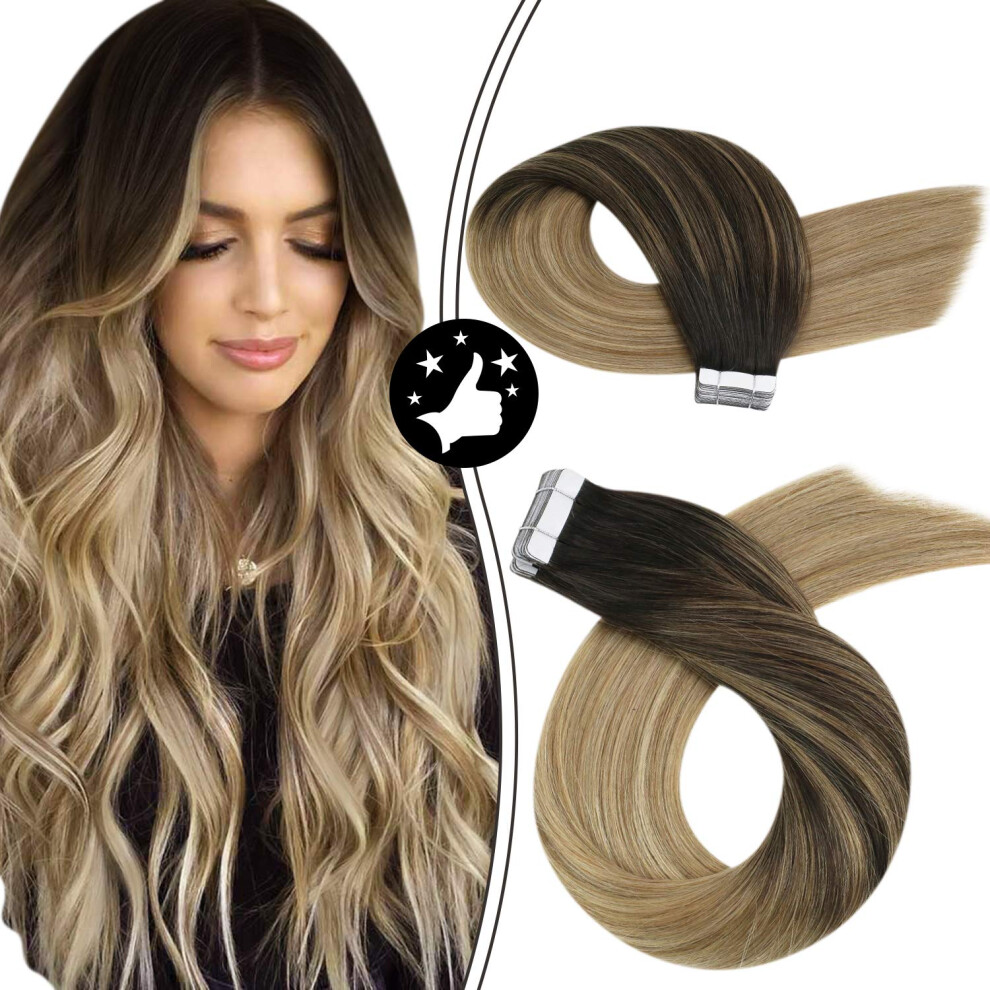 Unisex Brown 14 Inch To Blonde Tape In Remy Human Hair Extensions 100G Natural Invisible Secure Tape