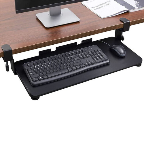 Adjustable Under Desk Keyboard Tray with Ergonomic Support, ClampOn Sliding Platform for Home Office 2