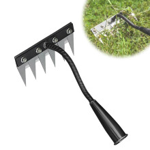 6 Tine Garden Weeding Rake Heavy Duty Manual Weed Puller with Ergonomic Grip Carbon Steel for Lawn Yard Farm