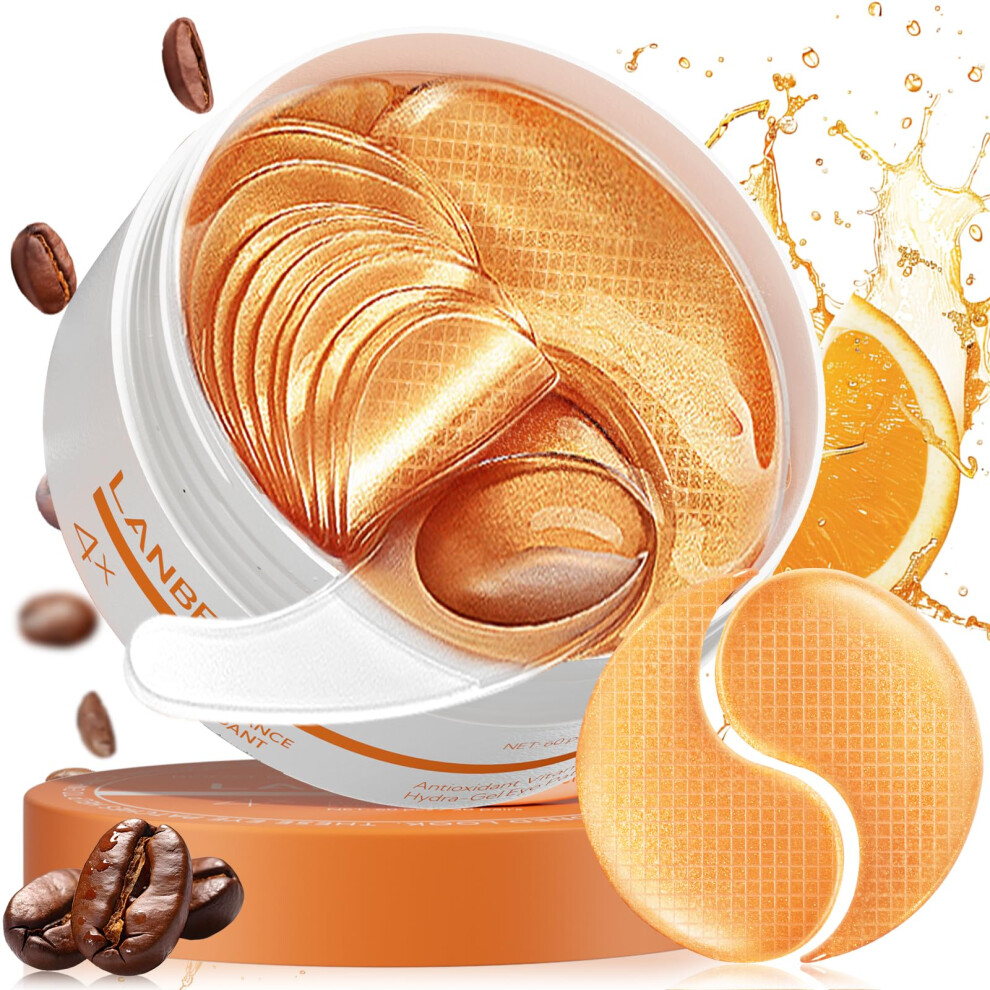 Dark Vitamin C Under Eye Patches (30 Pairs) For Circles, Puffiness And Wrinkles, Hydrating Cooling Eye Mask With Caffeine And Collagen