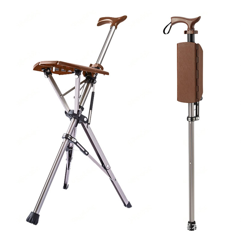 Folding Cane with Seat Adjustable Lightweight Aluminum Walking Stick for Elderly Travel Aid Coffee