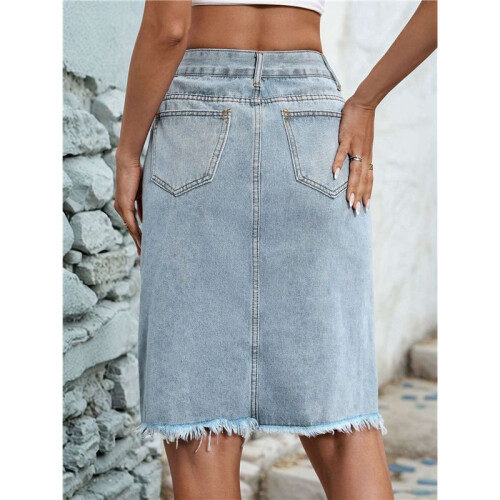 Women'S High Waisted Split Front  Hem Bodycon Midi Denim Skirt Light  S 1