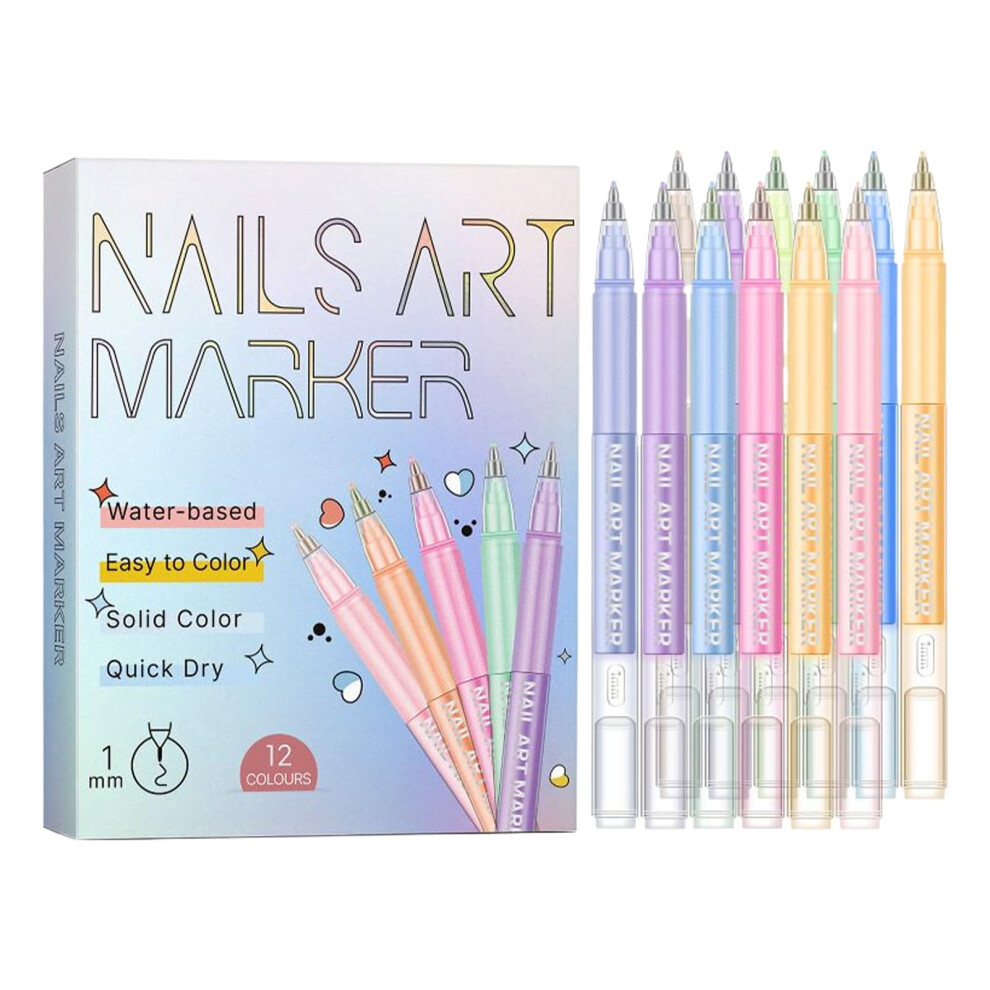 12 Color Nail Art Pens Set, Quick Dry Gel Nail Polish Pens with 0.5mm Fine Tip for Precise Manicure Design