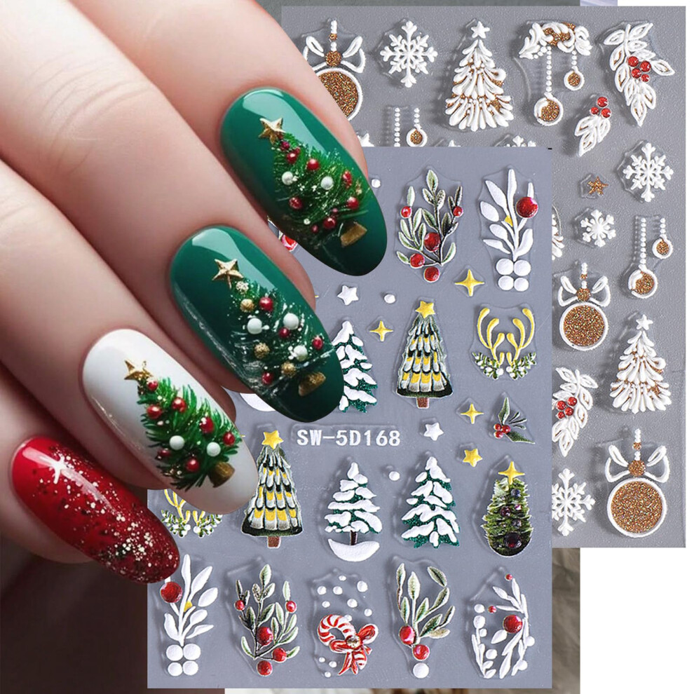 5D Christmas Nail Stickers SelfAdhesive Snowflake and Christmas Tree Nail Decals Festive Glitter Nail Art Decorations 2PCS