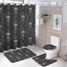 Gothic Bathroom Decor Skull 4 Piece Set with Rug and Toilet Mat, Non Slip Soft Absorbent Fabric