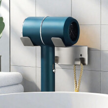Stainless Steel Wall Mounted Hair Dryer Holder for Bathroom, Rustproof Silver Organizer with Hooks