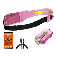 LED Rechargeable Headlamp with Smart Motion Sensor, 230 Wide COB Beam, IP65 Waterproof, Type‑C Fast Charging for Camping Running Cycling (2 Pink)