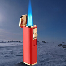 Jet Torch Lighter Triple Jet Blue Flame Refillable Windproof Butane Cigar Lighter Metal Body Red
