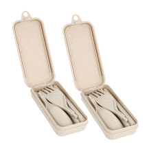 2 Sets Wheat Straw Portable Cutlery Set, Foldable Travel Utensil Kit with Case for Camping and Outdoor Dining