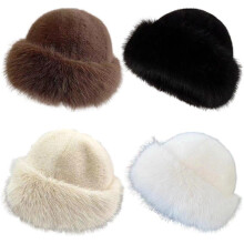 Winter Bucket Hat for Women Warm Plush Earmuff Design Thick Furry Dome Cap for Cold Weather