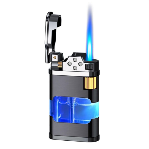 Dual Flame Butane Torch Lighter with Adjustable Flame Control, Refillable Metal Cigar Lighter for Men