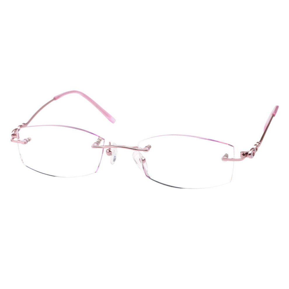 Purple/Pink Rimless Reading Glasses 2.5 Magnification Tinted Diamond Cut Edge With Rhinestones