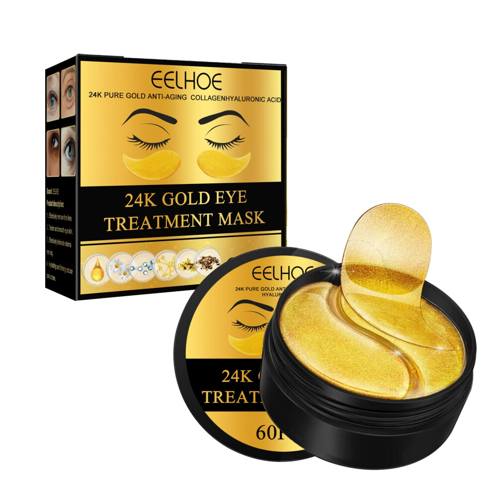 Gold/Dark 24K Eye Mask For Circles And Puffiness, Collagen Under Eye Patches 60Pcs Antipuffiness Hydration