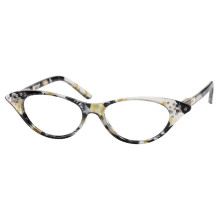 Cat Eye Reading Glasses for Women +1.25, Rhinestone Accent Frame, Yellow Floral Stylish Design