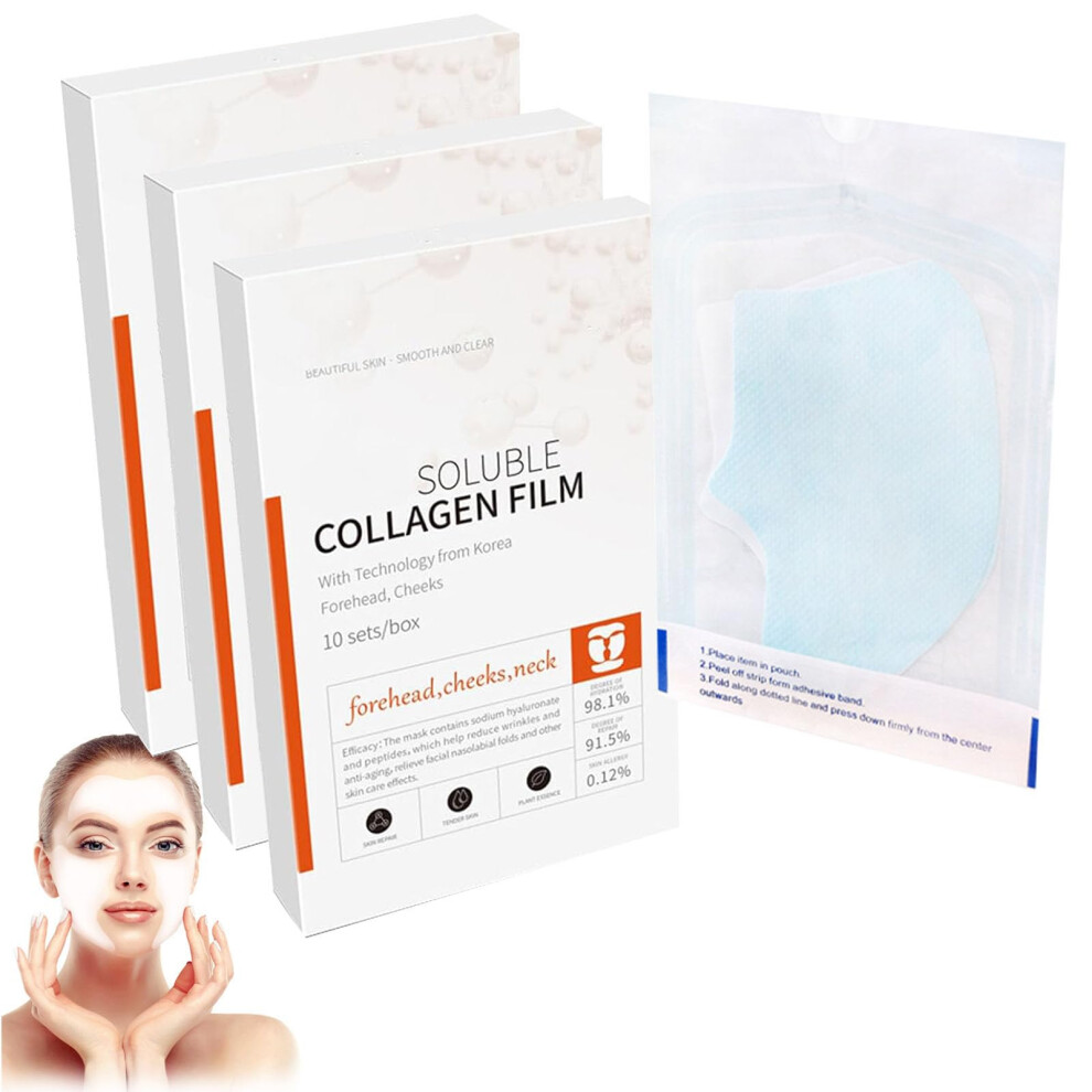 Hydrolyzed Collagen Patches for Face and Neck, Korean Soluble Collagen Film Mask 3 Boxes for Deep Firming Lift