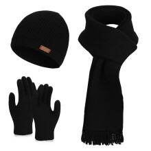 Knit Beanie Hat for Women Warm Stretch Fit Windproof Cuff Black Winter Style One Size