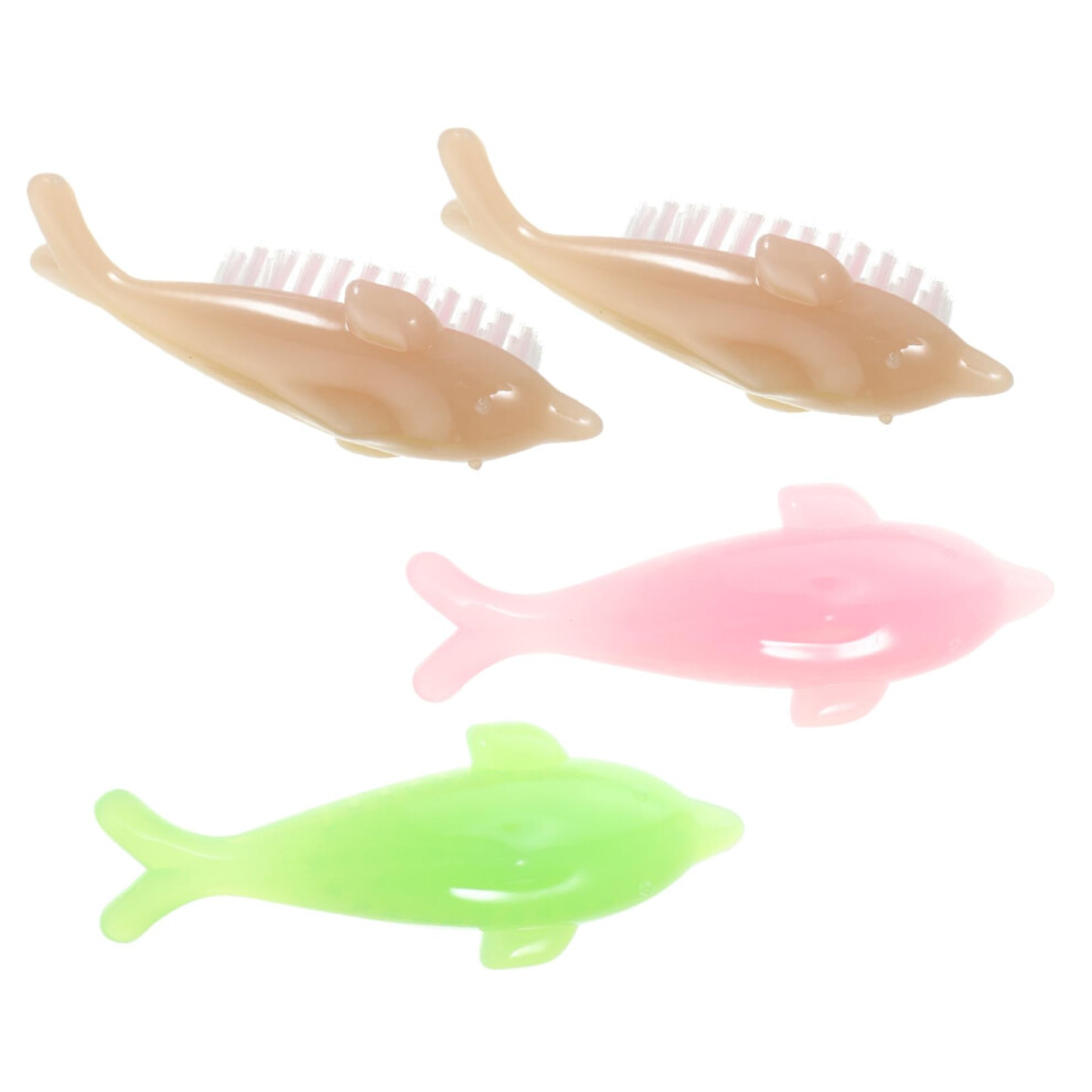 Dolphin Nail Cleaning Brush Set 4pcs with Gentle Bristles and Ergonomic Animal Shape for Manicure