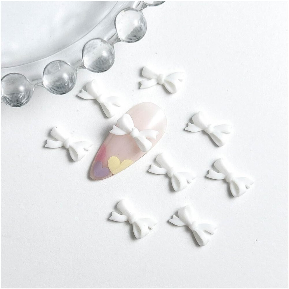 720PCS White 3D Resin Nail Art Bow Charms, Matte Butterfly Bow Decorations for Acrylic Nails