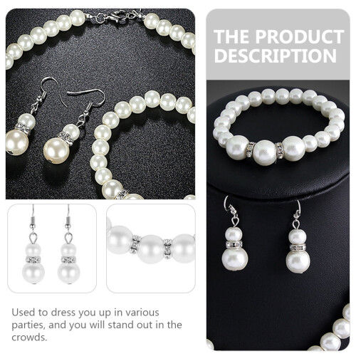 Conjunto de colar de pérolas para casamento: colar, brincos e pulseira. 2