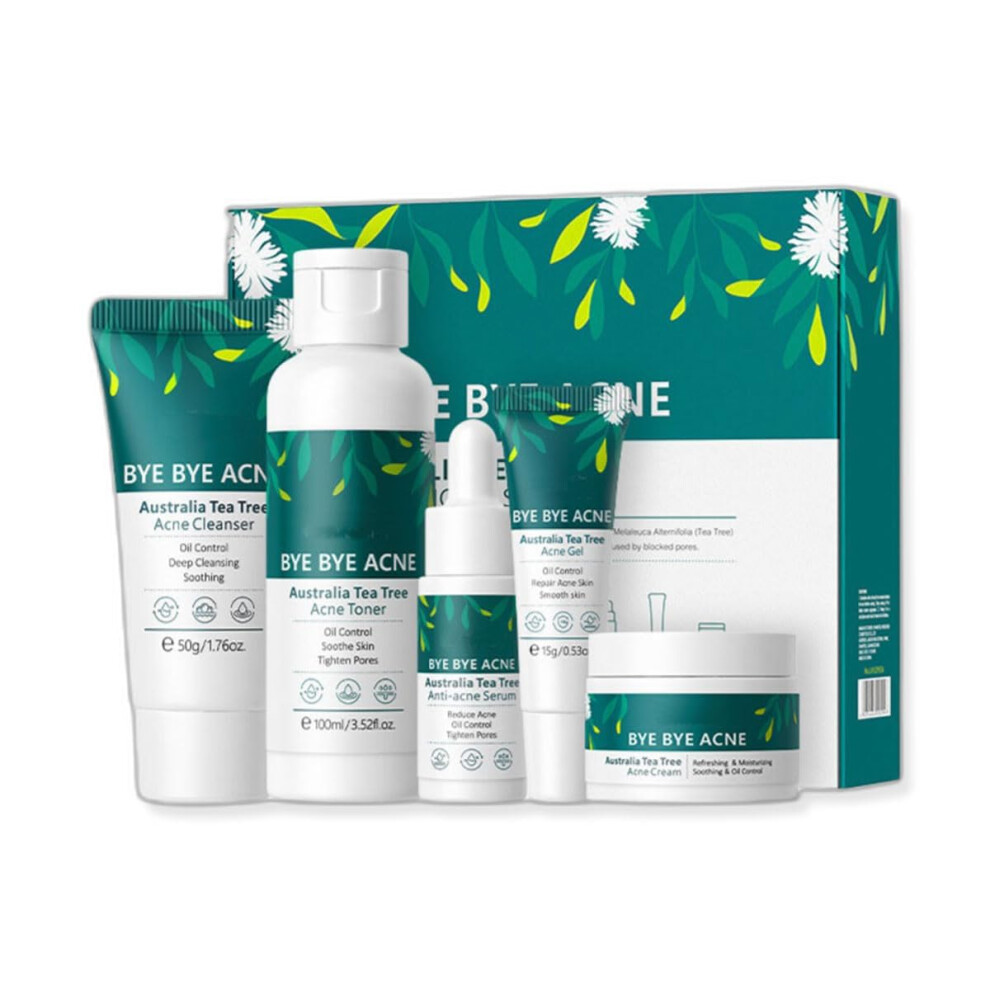 Tea Tree Facial Kit 5 Piece Set for Acne Treatment and Deep Hydration, Complete Skincare Routine