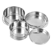 4pcs Stainless Steel Camping Cookware Set, Stackable and Scratch‑Resistant Pots and Pans for Hiking and Picnic