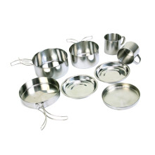 8pcs Camping Cookware Set Stainless Steel Pots and Pans with Foldable Handles for Hiking and Picnic