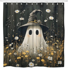 Halloween Shower Curtain 60x70 Inch Waterproof Polyester Ghost Design with Hooks Black Gothic Witch Decor