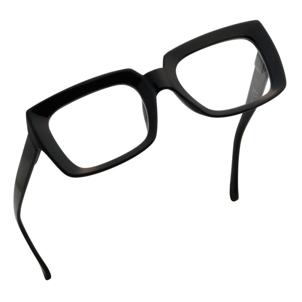 Black Reading Glasses For Women +2.50, Clear 2.5X Magnification, Eyestrain Reduction