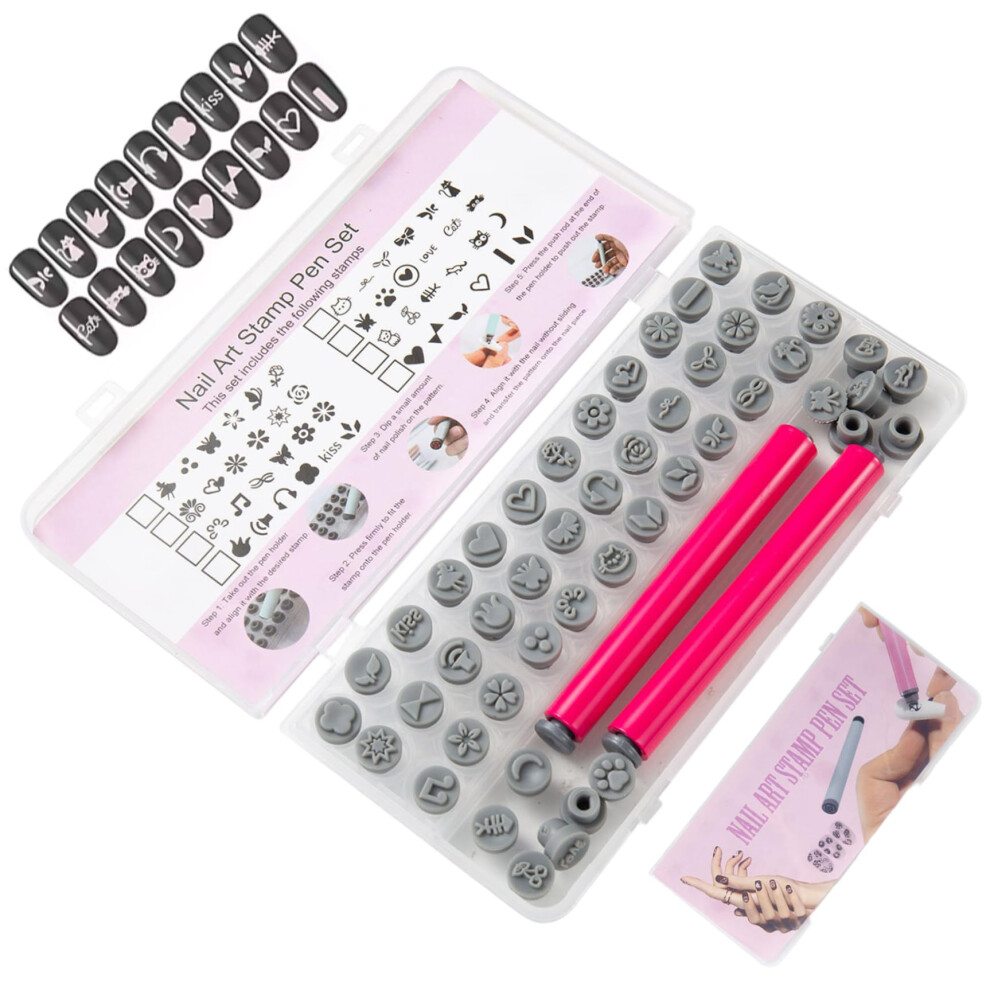 48pcs Nail Art Stamp Pen Set with Silicone Tips, Flower and Butterfly Patterns, DIY Nail Stamping Kit for Women