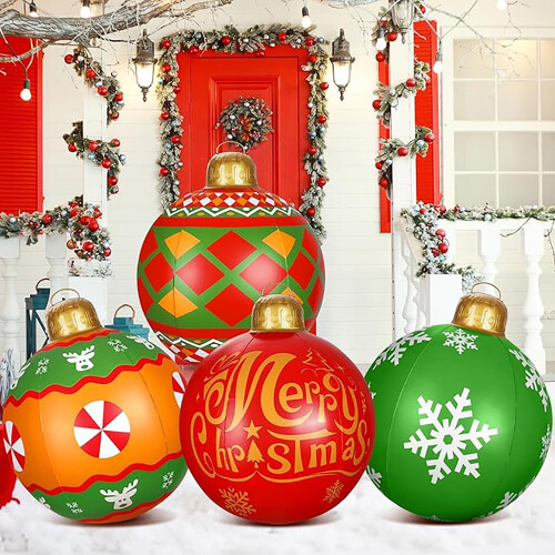 Light-Up Inflatable Christmas Balls Red 24 inch 2 pcs 1