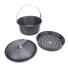 Camping Cookware Set 5L Large Capacity Hanging Outdoor Pot with Steaming Tray for Campfire Cooking