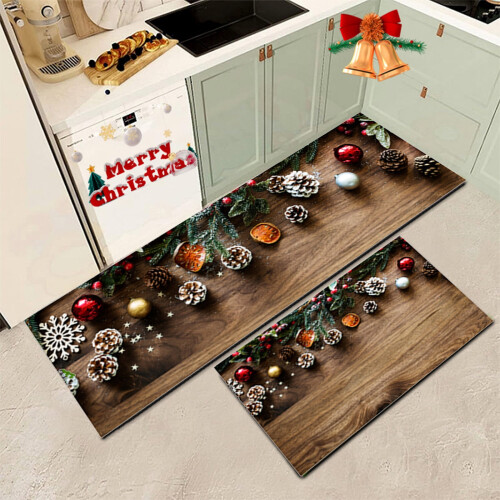 Christmas kitchen rugs set of 2 snowflake pattern non-slip 2