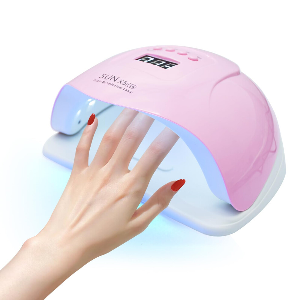 Pink 120W Uv Nail Lamp For Gel Polish, Fast Curing Dual Led Nail Dryer With Smart Sensor