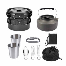 Camping Cookware Set Lightweight Aluminum 9PCS with Foldable Handle and Storage Bag for Hiking