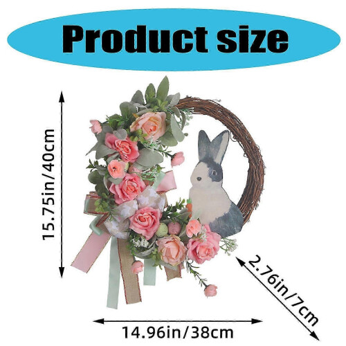 Portable Easter Rabbit Wreath for Front Door or Wall Spring Decors with 2