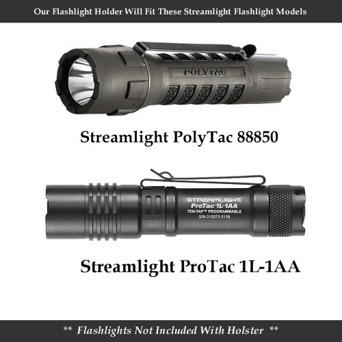 Leather Flashlight Holster for Streamlight PolyTac and ProTac 1L1AA, Adjustable Secure Belt Fit, Black 2
