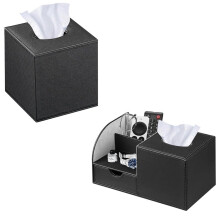 Leather Tissue Box Holder with Built‑in Organizer, Modern Square Leather Cover for Home and Office
