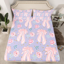 Queen Size Mattress 16 Inch Deep Purple and Pink Bedding Set with Ballet Theme Fitted Sheet and Pillowcase