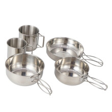 Camping Cookware Set with Foldable Handle, Durable Stainless Steel Bowl Cup Pan for Hiking Picnic BBQ
