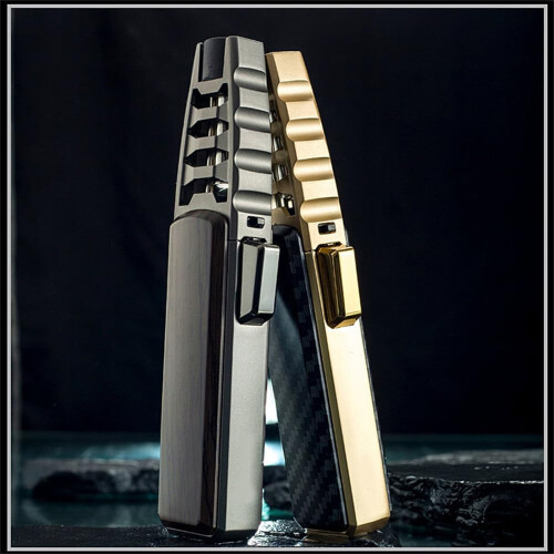 Windproof Refillable Butane Jet Torch Lighter, Adjustable Blue Flame Heavy Duty Gold 1