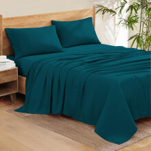 Twin XL Sheet Set 400TC Egyptian Cotton Deep Pocket Fit Vivid Teal Easy Care 4 Piece Bedding