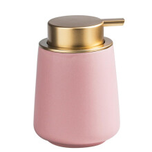 Pink Ceramic Soap Dispenser 13oz with Easy Press Gold Pump, Matte Finish for Bathroom or Kitchen Countertop