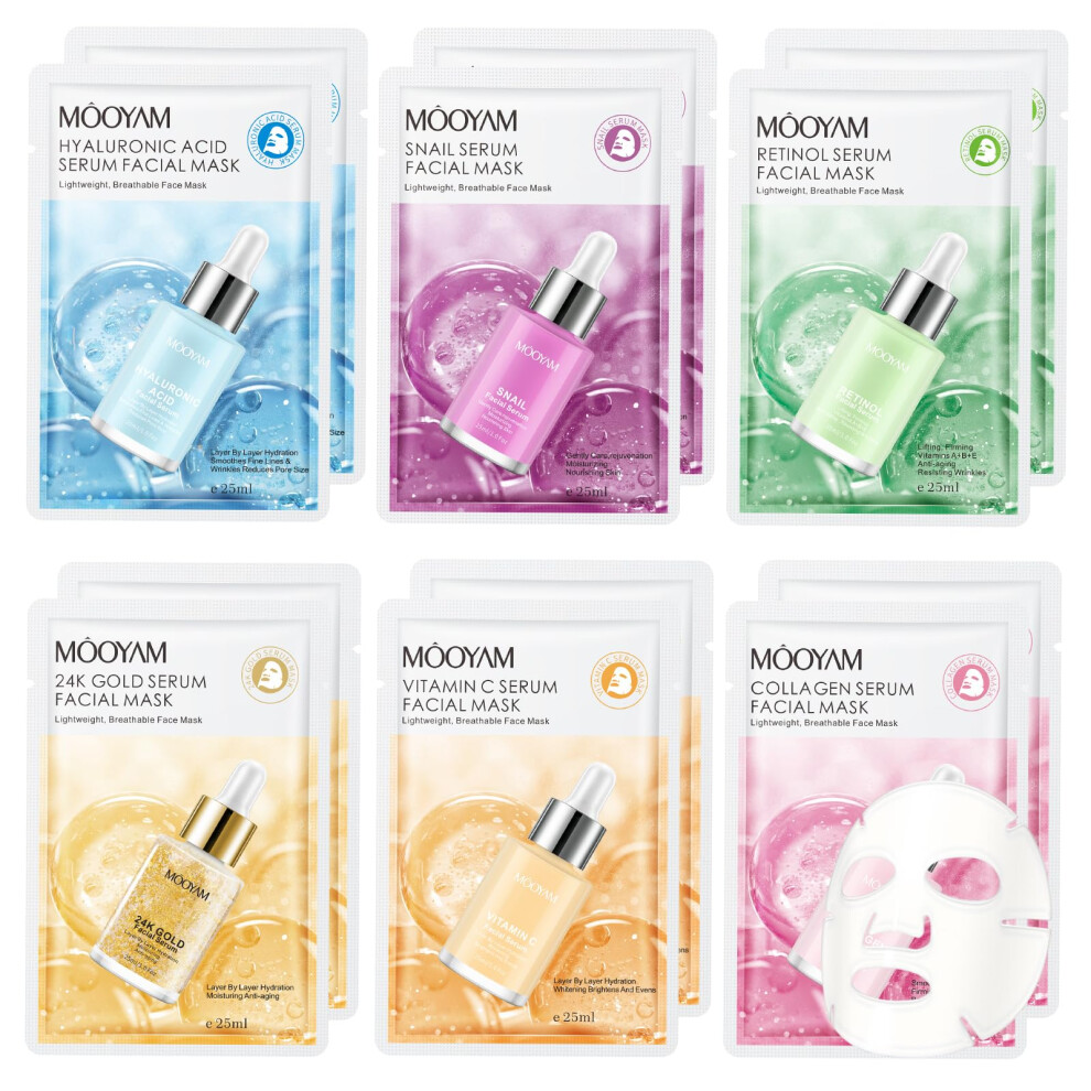 Face Mask Sheet Set 12 Pack Hydrating Facial Masks for All Skin Types Deep Hydration and Radiant Glow
