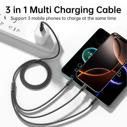 Multi USB Charging Cable 3A, (2Pack 6.6FT)3 in 1 Fast Charger Cord Connector with Dual Pho 2