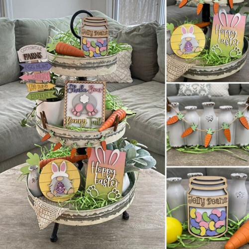 Easter Savings Clearance2023! loopsun Easter Gnome Tier Tray Easter Eggs Bunny Tiered Tray Decorated Unique