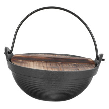 Japanese Hot Pot Cast Iron Noodle Pot with Wooden Handles, NonStick, Compact Tabletop Design