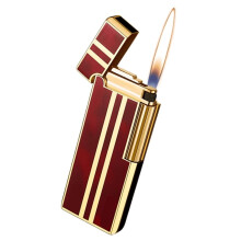 Red Butane Refillable Lighter with Adjustable Flame Control, Durable Metal Body and Gift Box for Cigars