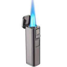 Triple Jet Flame Butane Torch Lighter Windproof Metal Refillable Cigar Lighter Gift for Men Gray